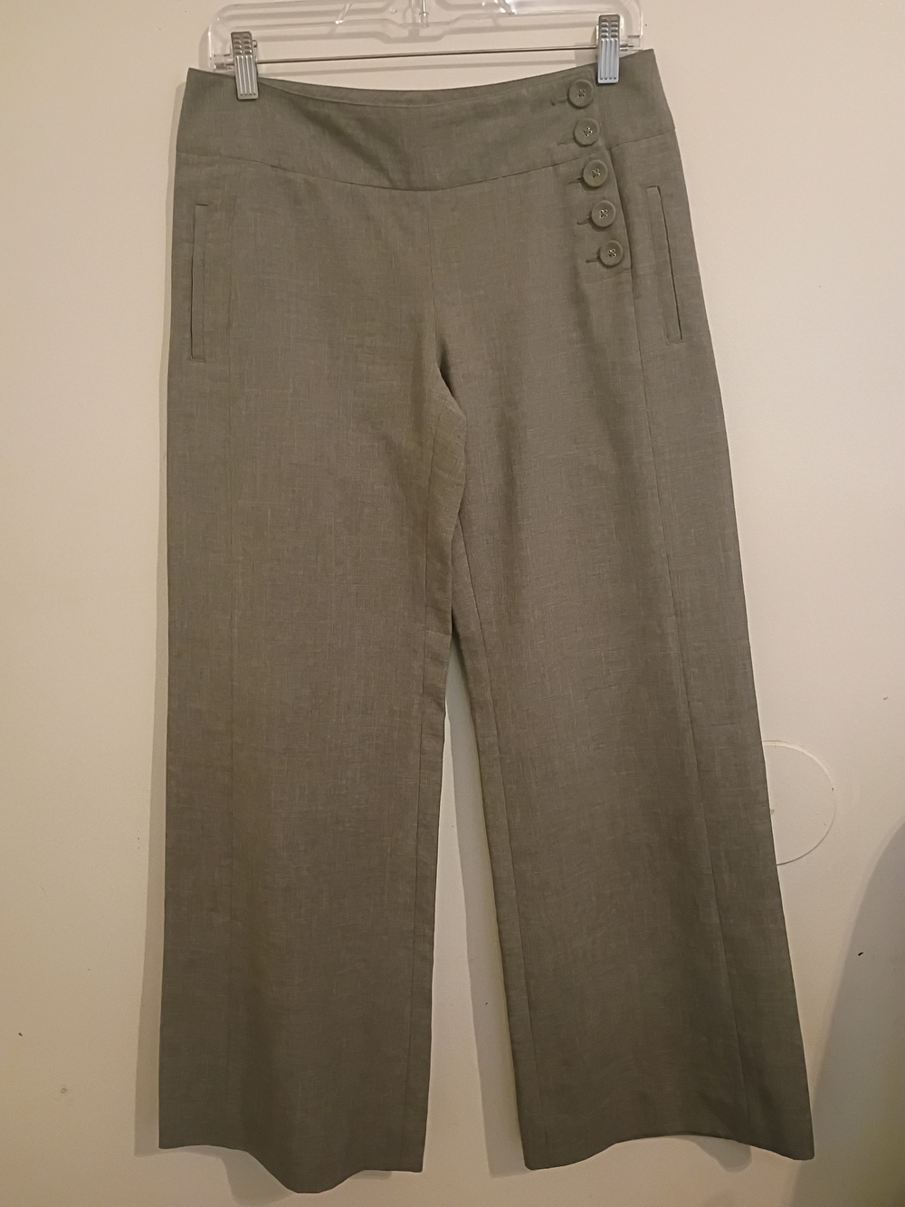 Cabi Wide-Leg Button Detail Women's Pants in Gray Sz 4